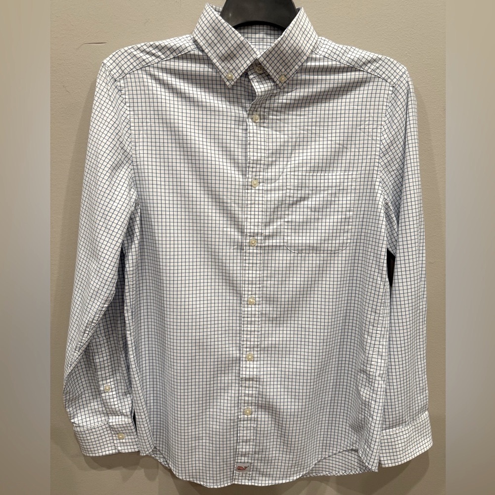 Vineyard Vines Performance Blue and White Classic Fit Murray Button-Up Shirt